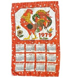 1979 calico rooster linen calendar tea towel